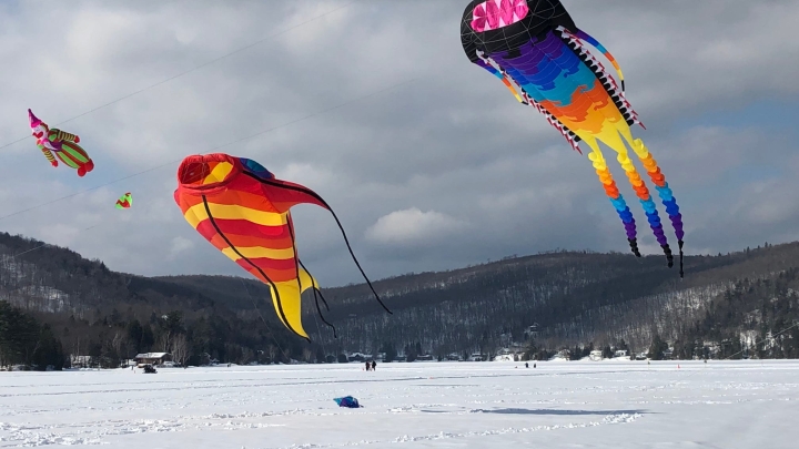 PLAISIRS D'HIVER AU LAC SOURIS | ENVOLÉE DE CERFS-VOLANTS GÉANTS