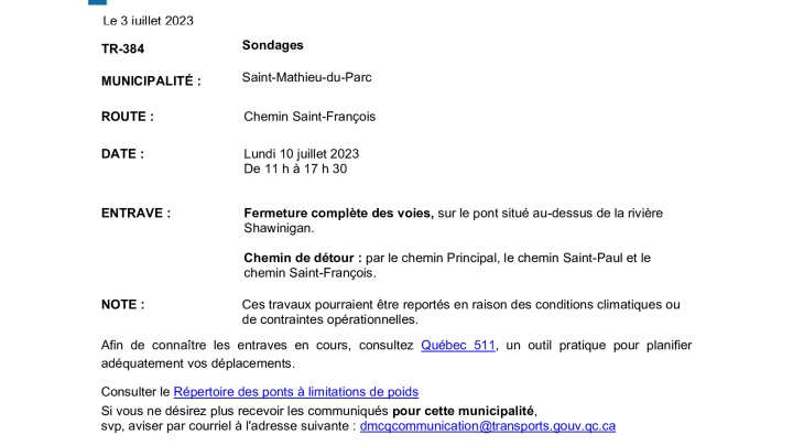 INFO TRAVAUX | Lundi 10 juillet