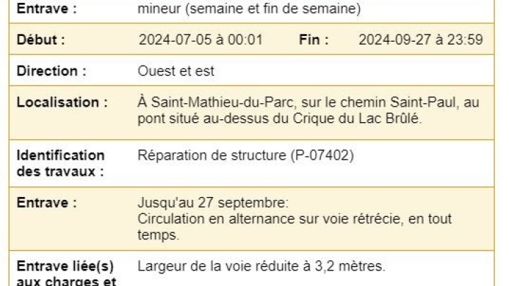 PROLONGEMENT DES TRAVAUX ROUTIERS