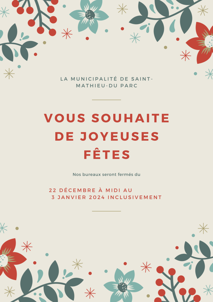 FERMETURE BUREAU MUNICIPAL | TEMPS DES FÊTES
