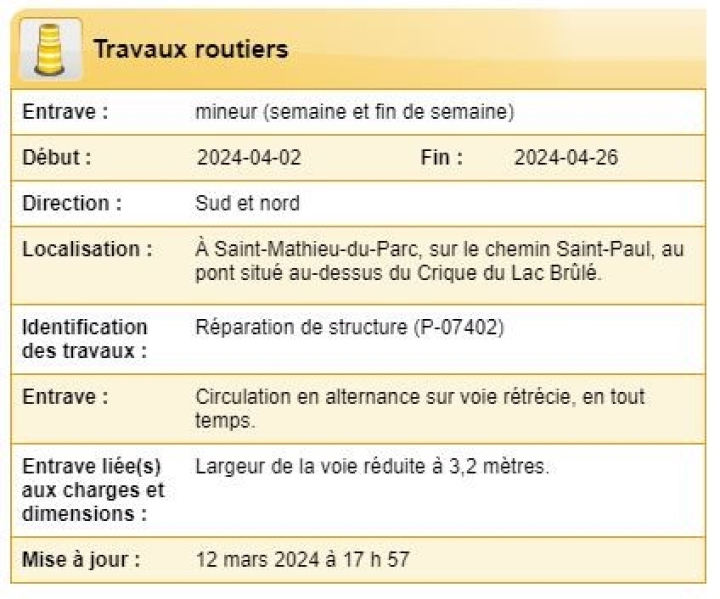 INFO TRAVAUX ROUTIERS