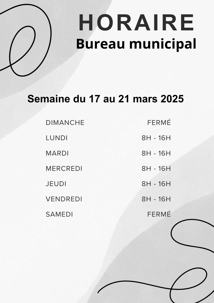 Horaire bureau municipal